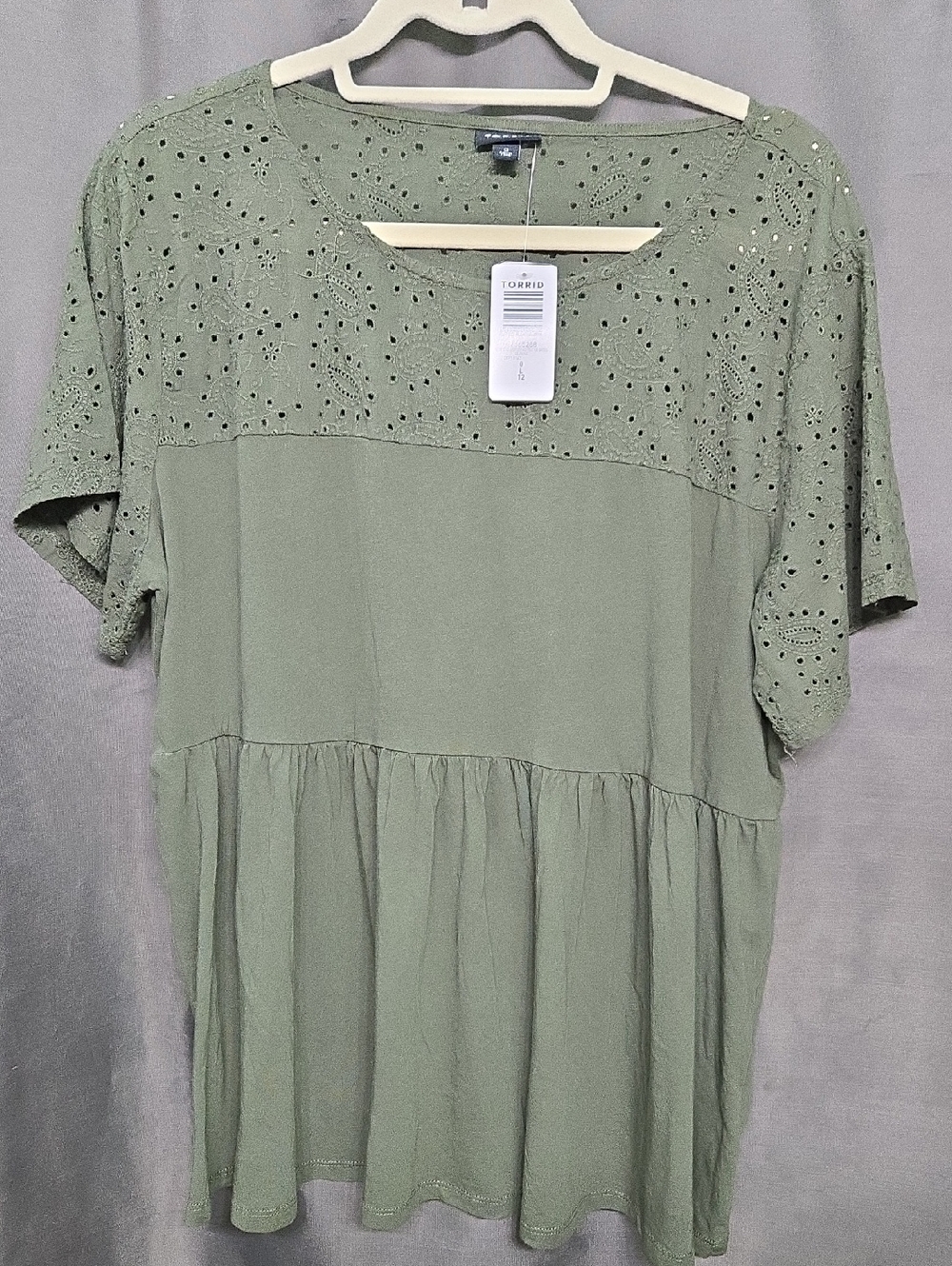 torrid Olive Eyelet Yoke Peplum Top